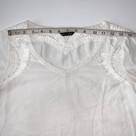 Massimo Dutti White Embroidered Long Sleeves V- Neck Blouse Tunic Size 4 - Picture 3 of 10